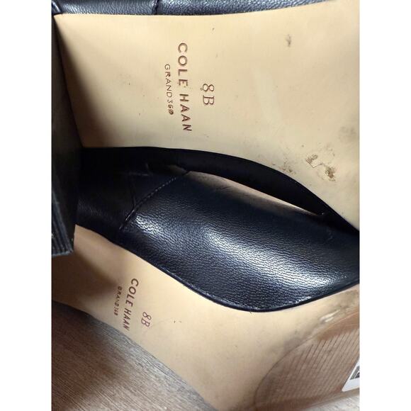 COLE HAAN Chrystie Square Toe Tall Leather Boot 75mm In Black Sz 8 - Picture 12 of 13